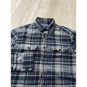 Ralph Lauren Purple Label Flannel Shirt Men's S Blue Plaid Cotton Made in Italy